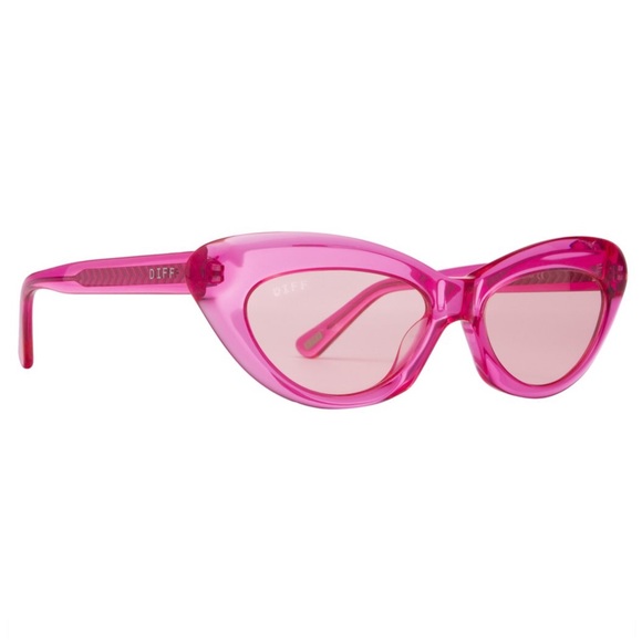 DIFF Pink Cleo Sunglasses Cat Eye Transparent Pink Frames Pink Lenses Retro NWT - Picture 4 of 10